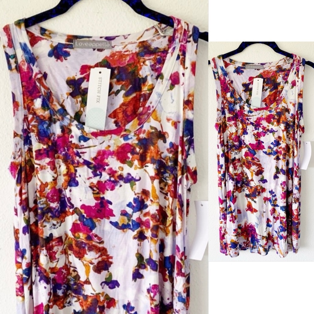 Loveappella Earnest Swing Abstract Rose Print Spring Knit Top from Stitchfix NEW
